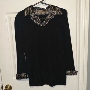3 for $20 Vintage Notations black white 2 for 1 collar long sleeve shirt sz med